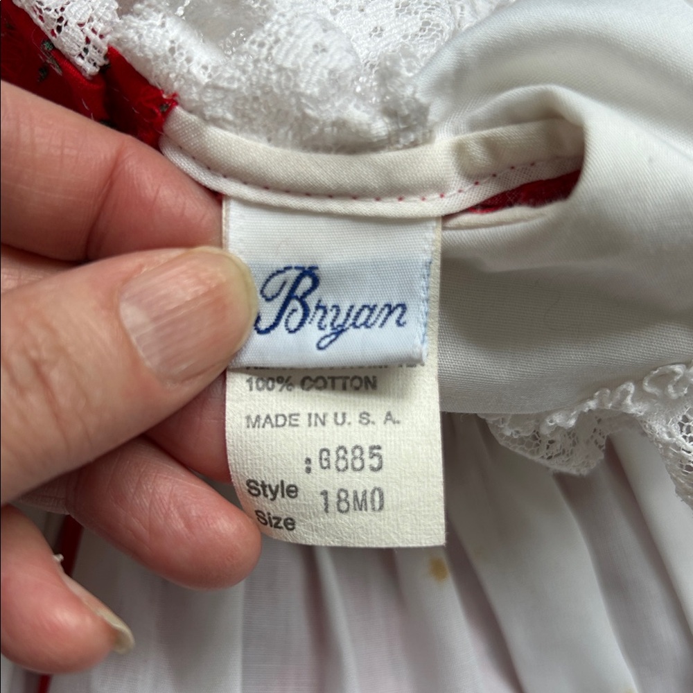 Vtg BRYAN 18 Months Girl Toddler Baby Floral Dress Red White w Lace READ MORE - Picture 8 of 11